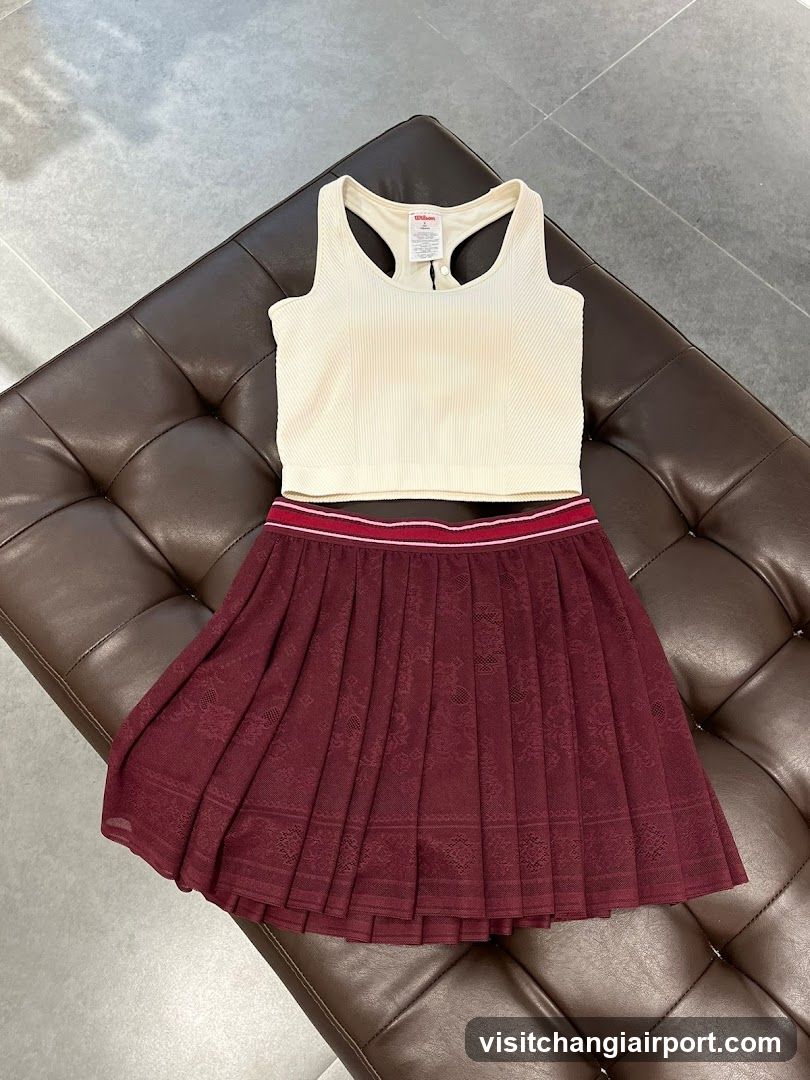 Burgundy Pleated Skirt and Cream Tank Top Set