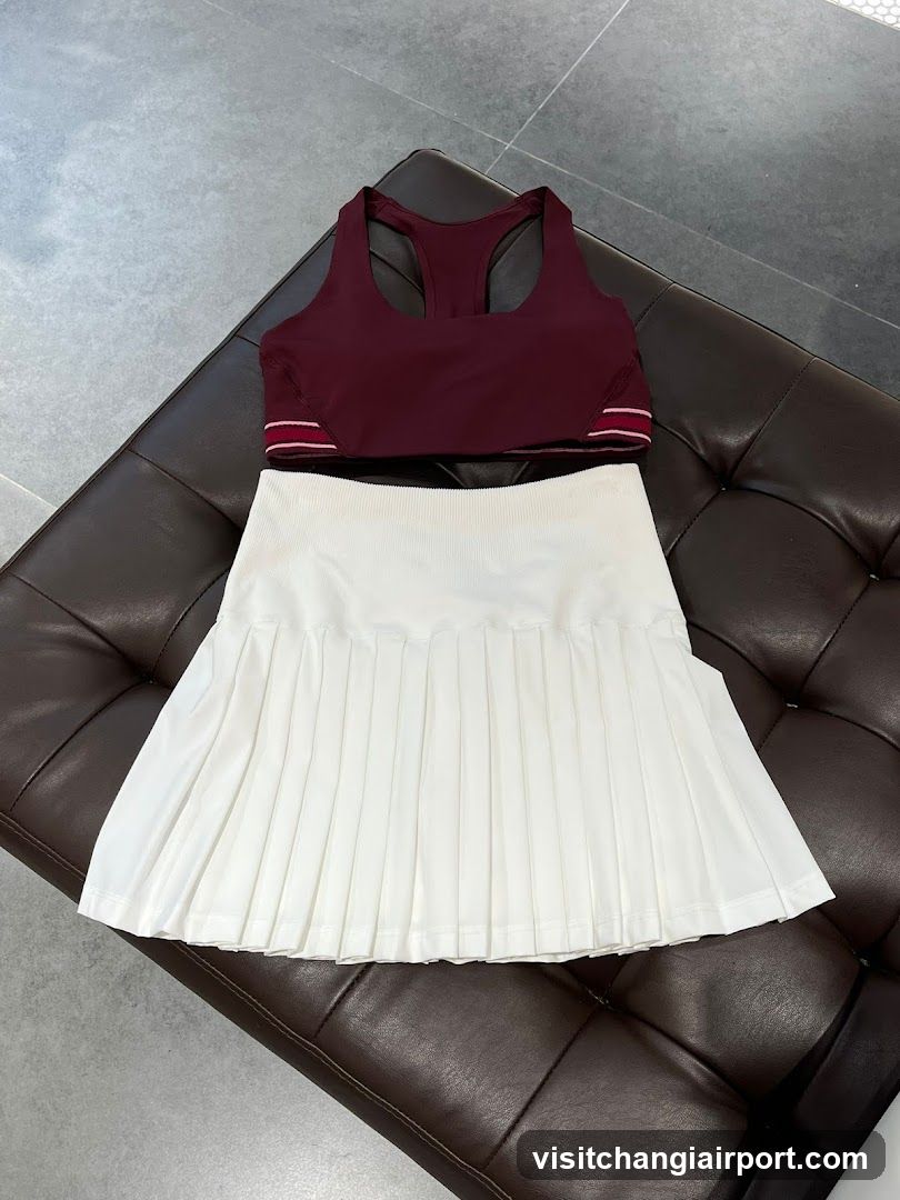 Maroon and White Pleated Skirt Set