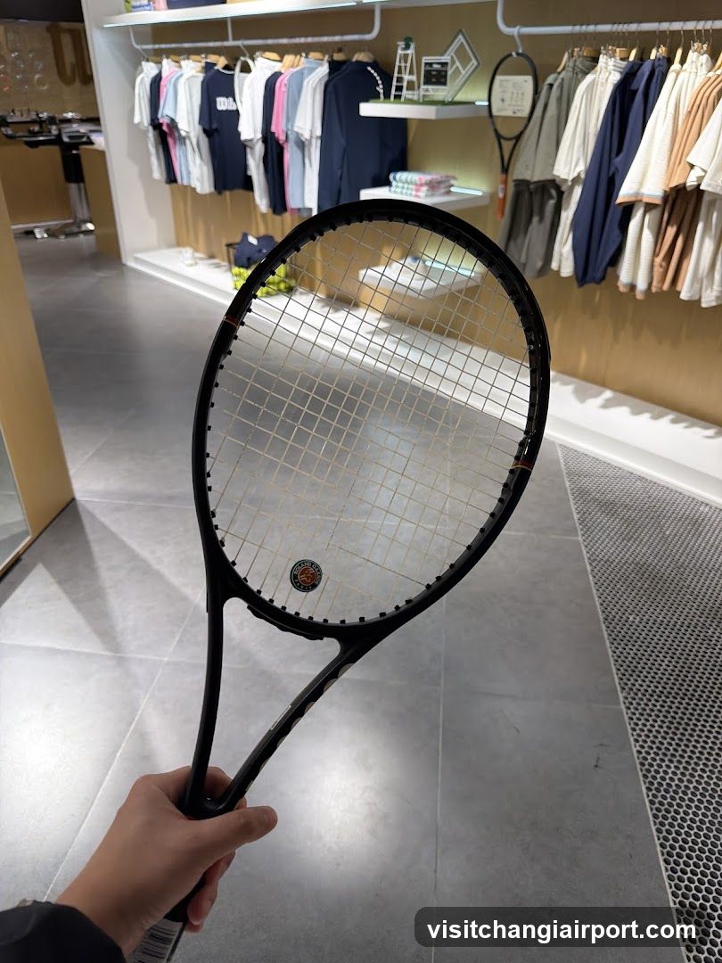 Tennis racket in store interior