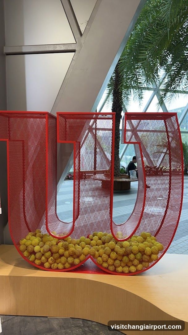 Red Mesh Letter Display with Yellow Spheres