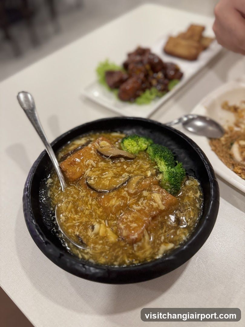 Dish with Broccoli and Mushrooms in Soup