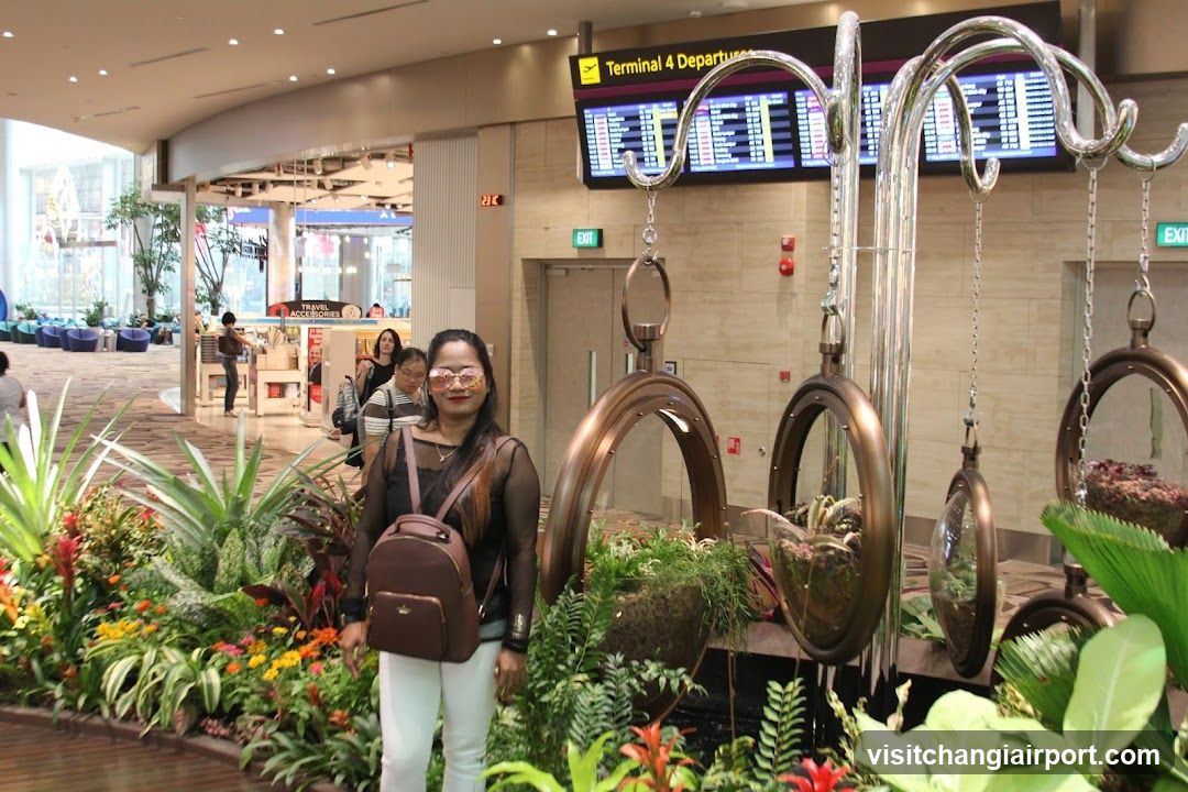Airport Terminal Interior with Plants and Departure Board