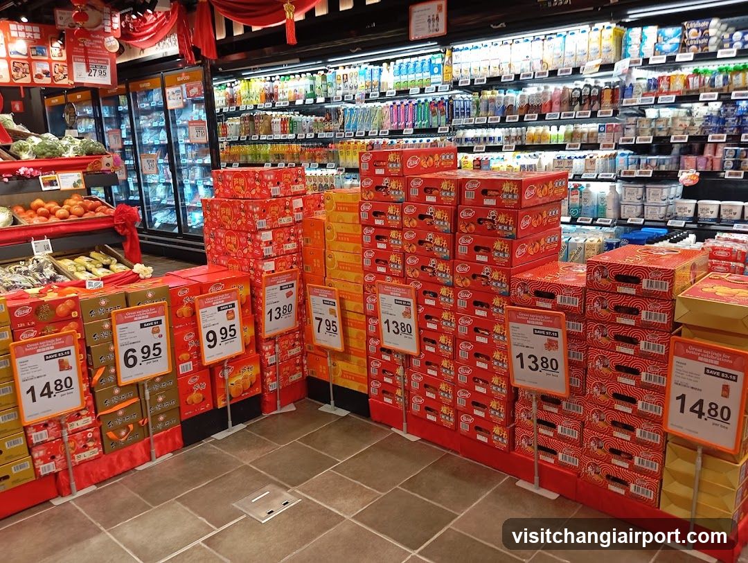 Grocery Store Interior with Festive Displays