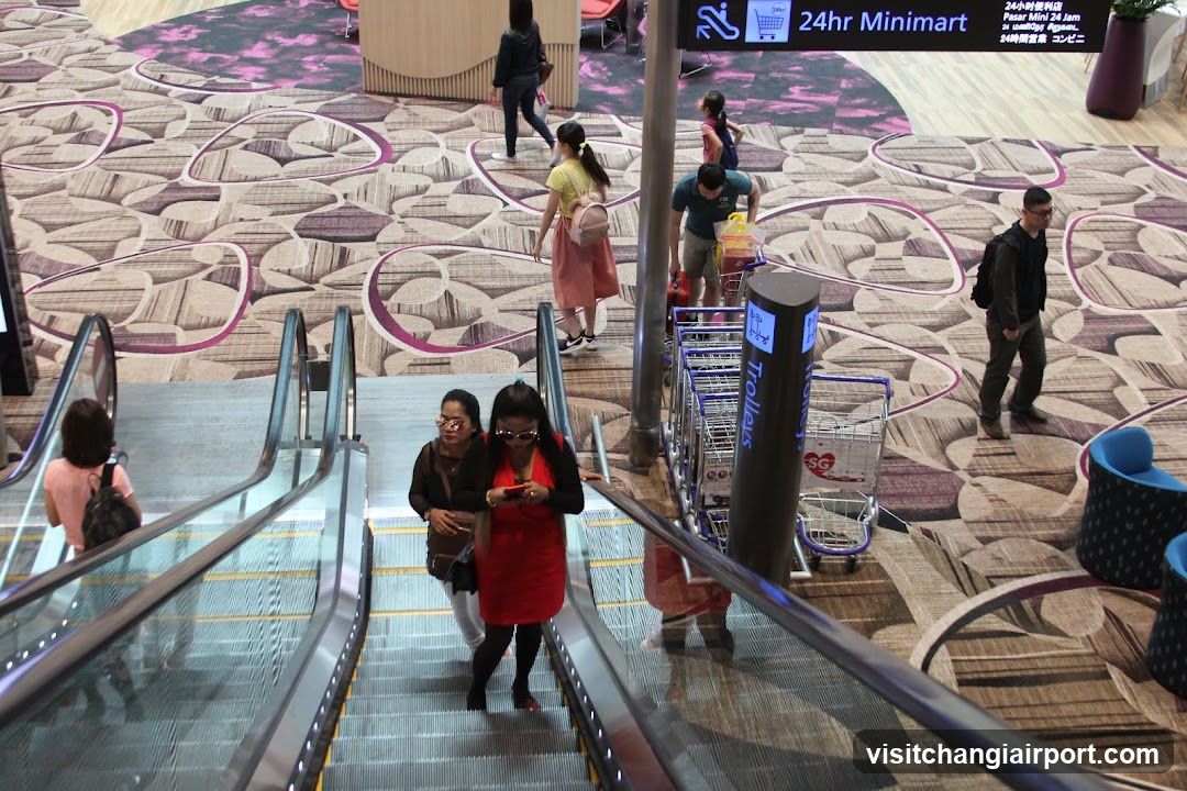 Airport Terminal Interior with Escalator and Shopping Carts