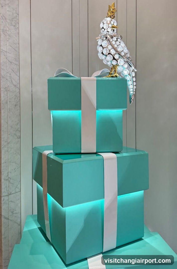 Tiffany Blue Gift Boxes with Ornate Bird Sculpture