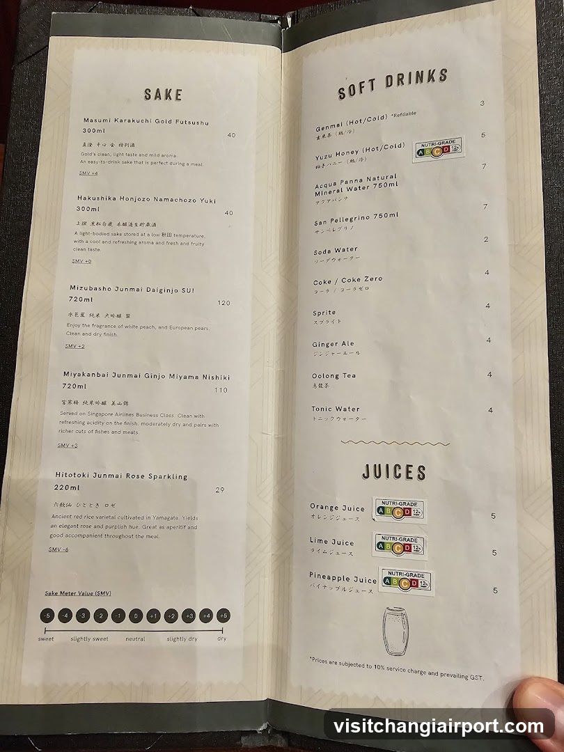 Sake and Soft Drinks Menu