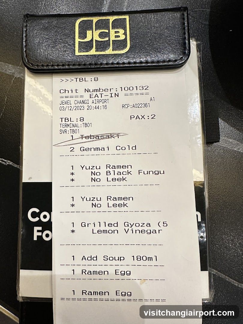 JCB Receipt with Food Order Details
