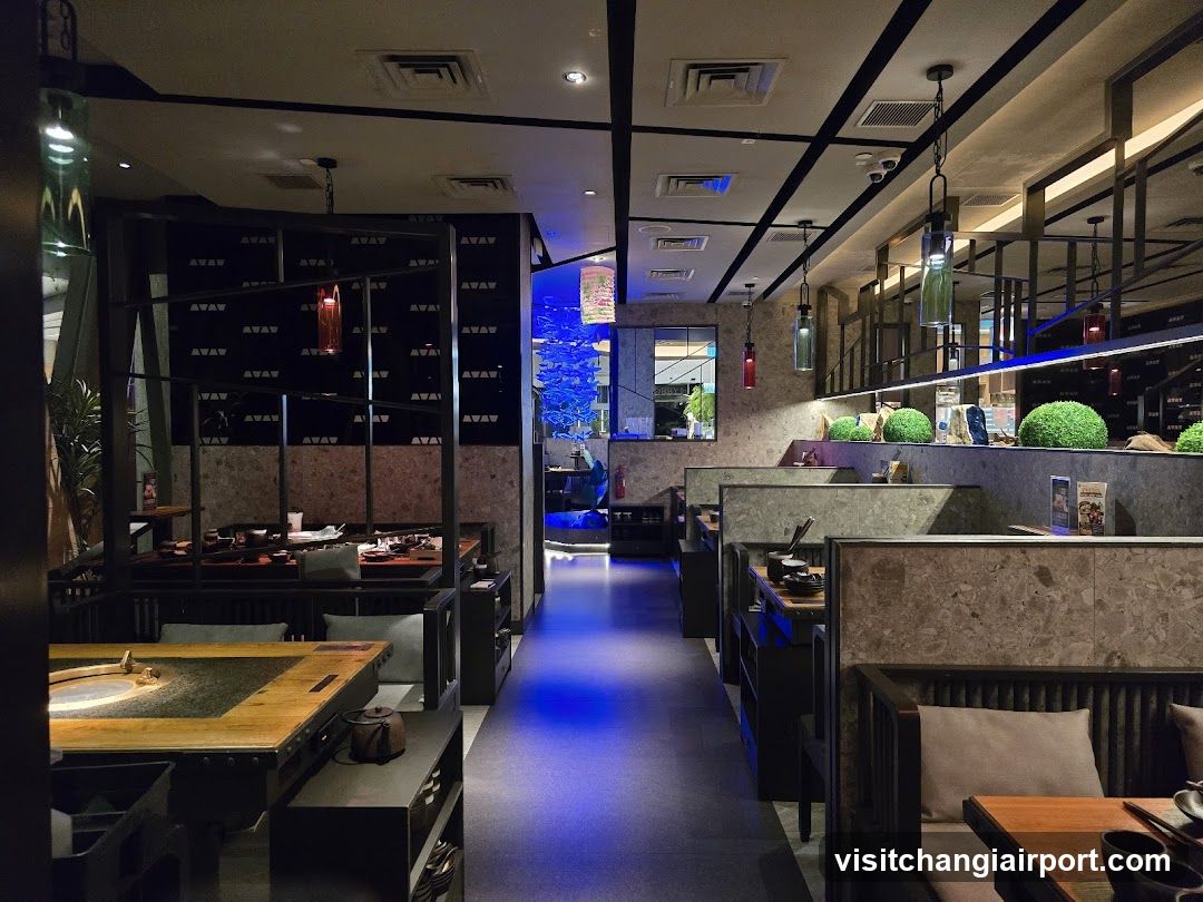 Restaurant Interior with Blue Lighting