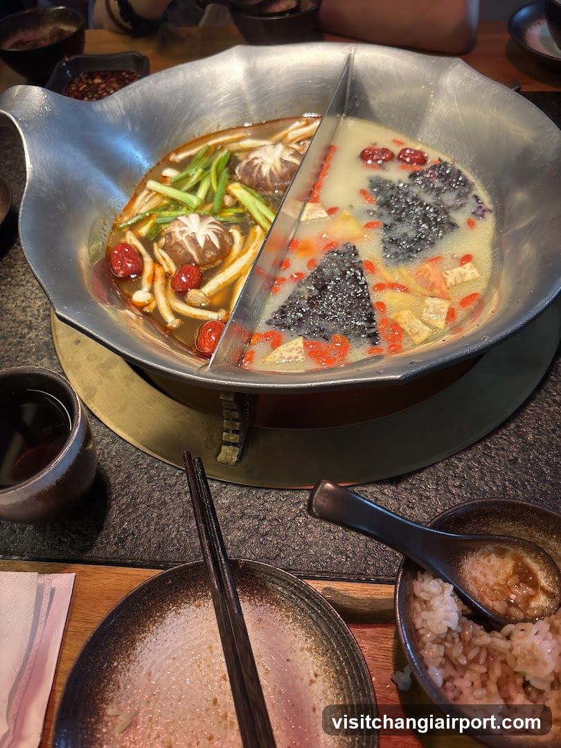 Dining Table with Hot Pot and Rice Bowl