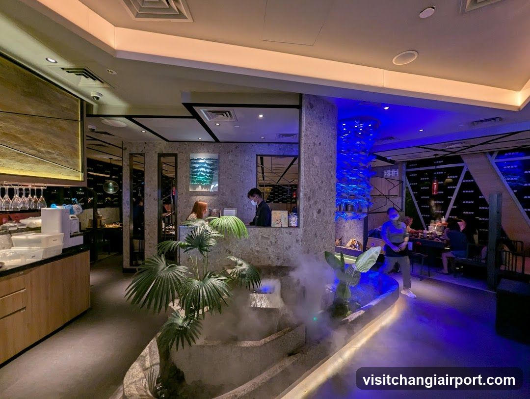Restaurant Interior with Decorative Fountain