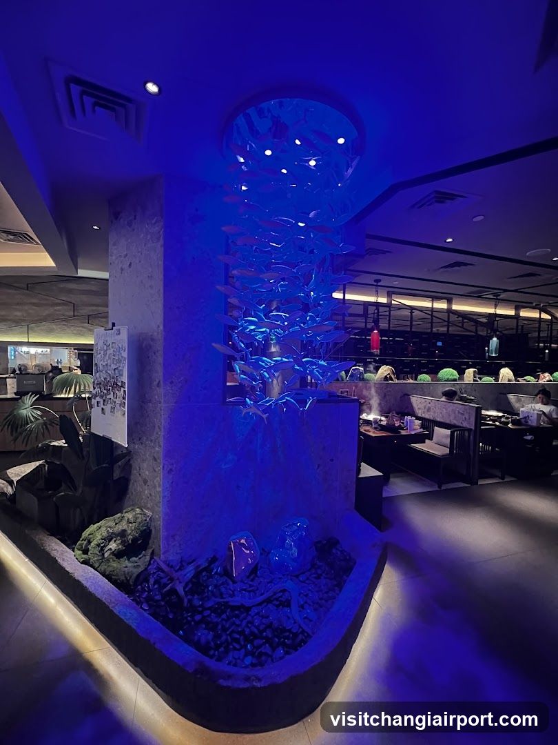 Restaurant Interior with Blue Lighting