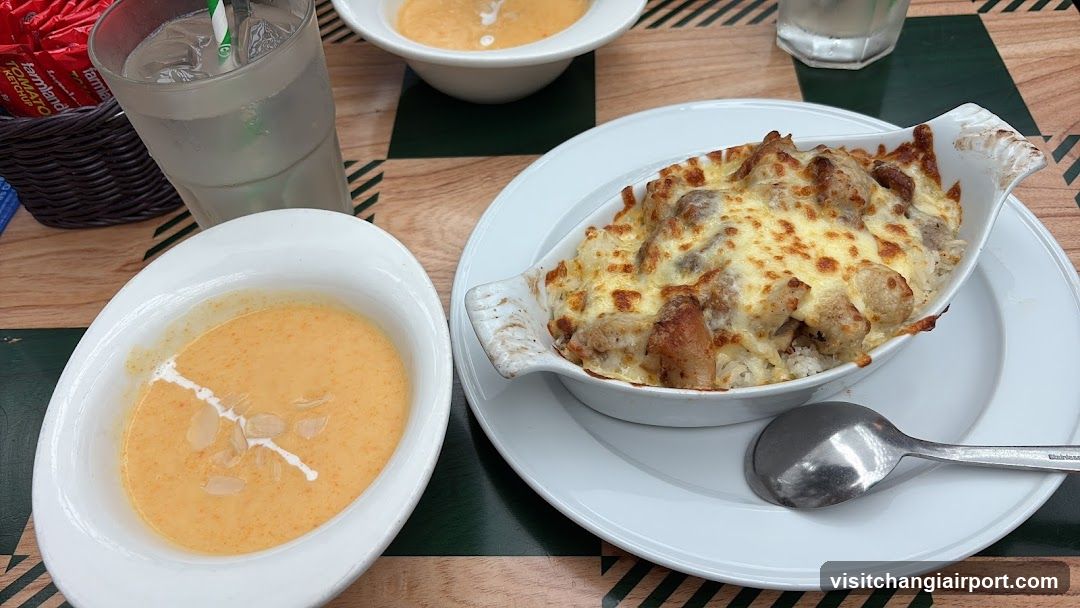 Dinner Table Setting with Casserole and Soup
