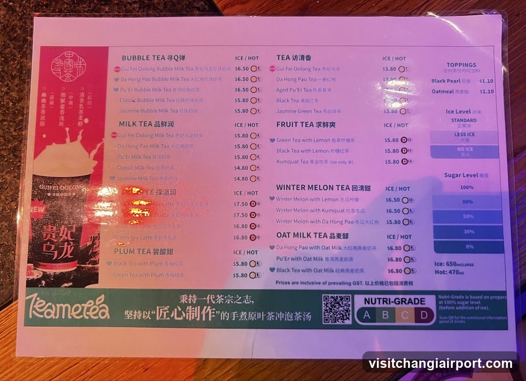 Bubble Tea Menu