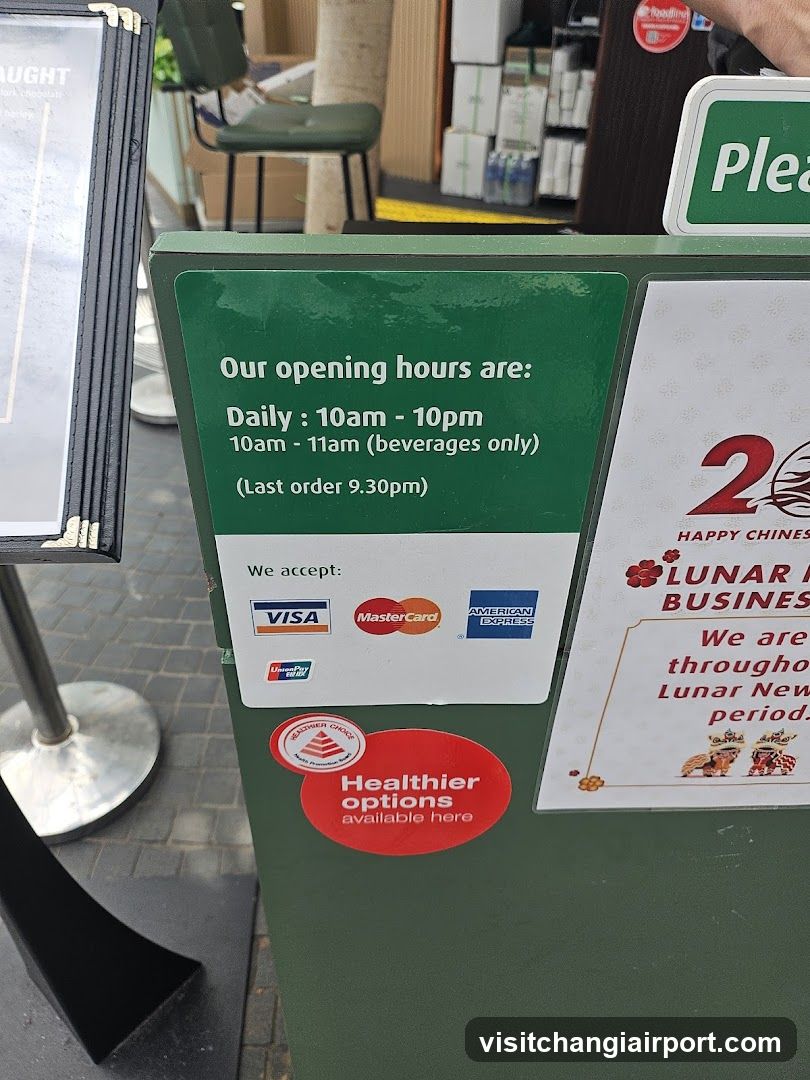 Storefront Signage with Opening Hours and Payment Info