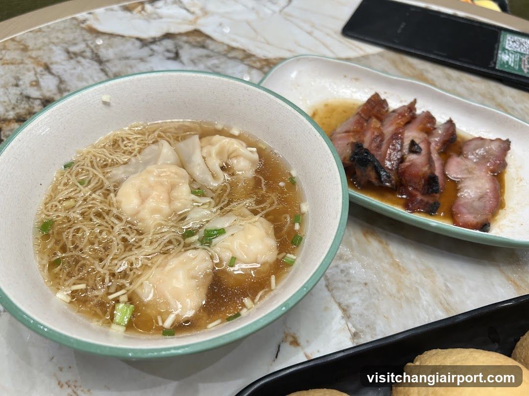 Dining Table with Wonton Noodles and Char Siu