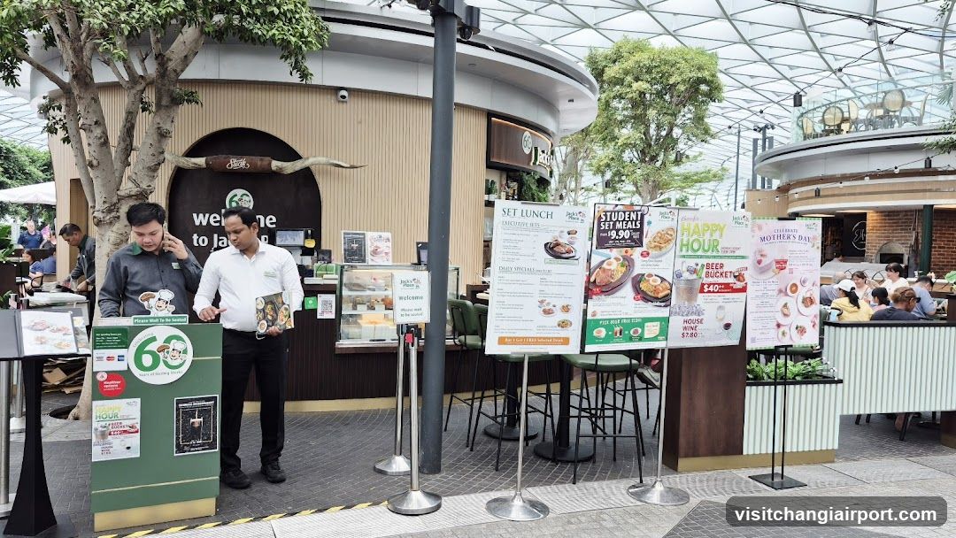 Food Court Exterior with Staff and Promotional Displays