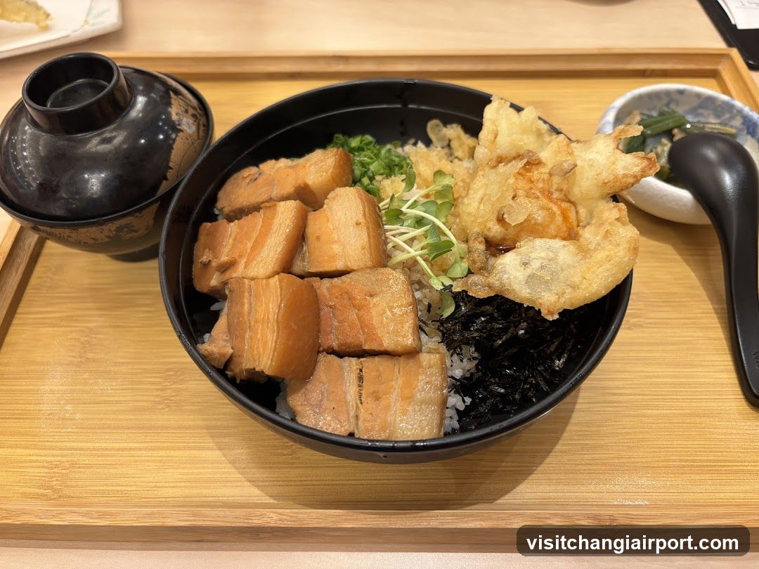 Japanese Rice Bowl with Pork and Tempura