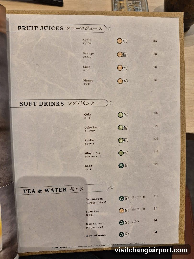 Fruit Juices, Soft Drinks, Tea & Water Menu