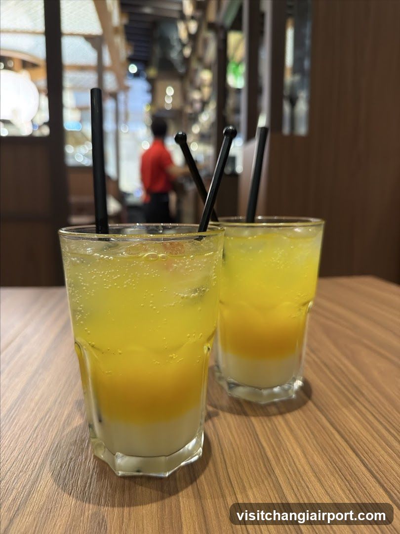 Yellow layered drinks on wooden table