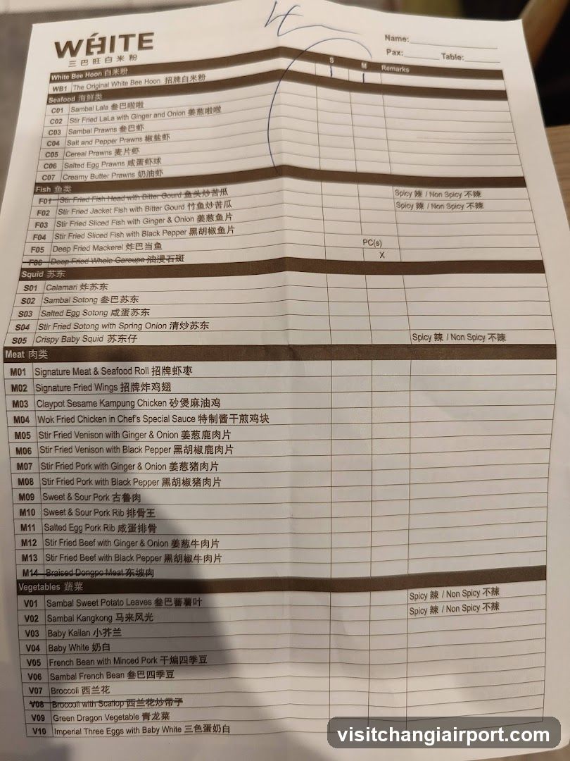 White Bee Hoon Menu