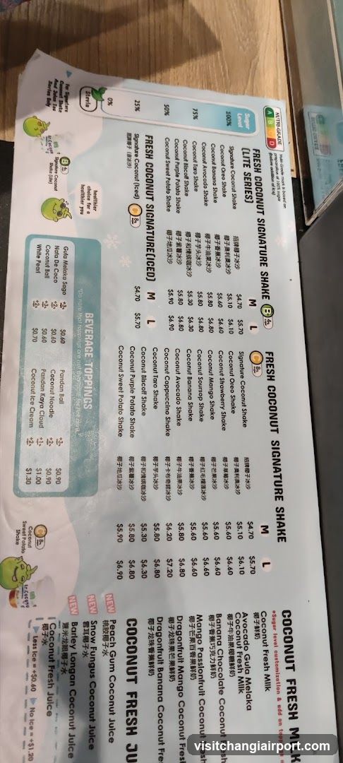 Fresh Coconut Signature Shake Menu