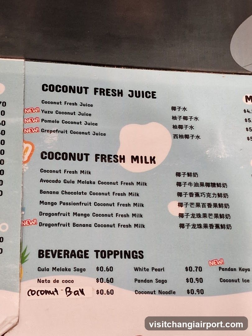 Coconut Fresh Juice & Milk Menu