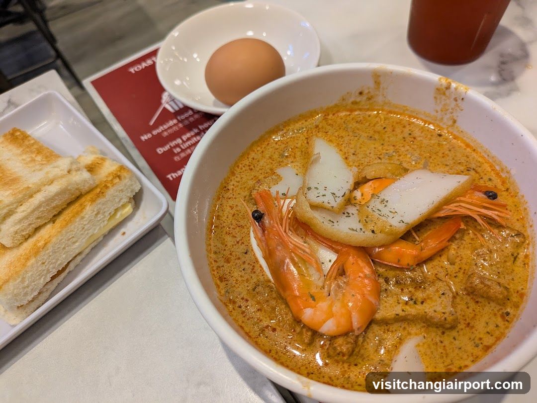 Curry Noodle Meal with Toast and Egg