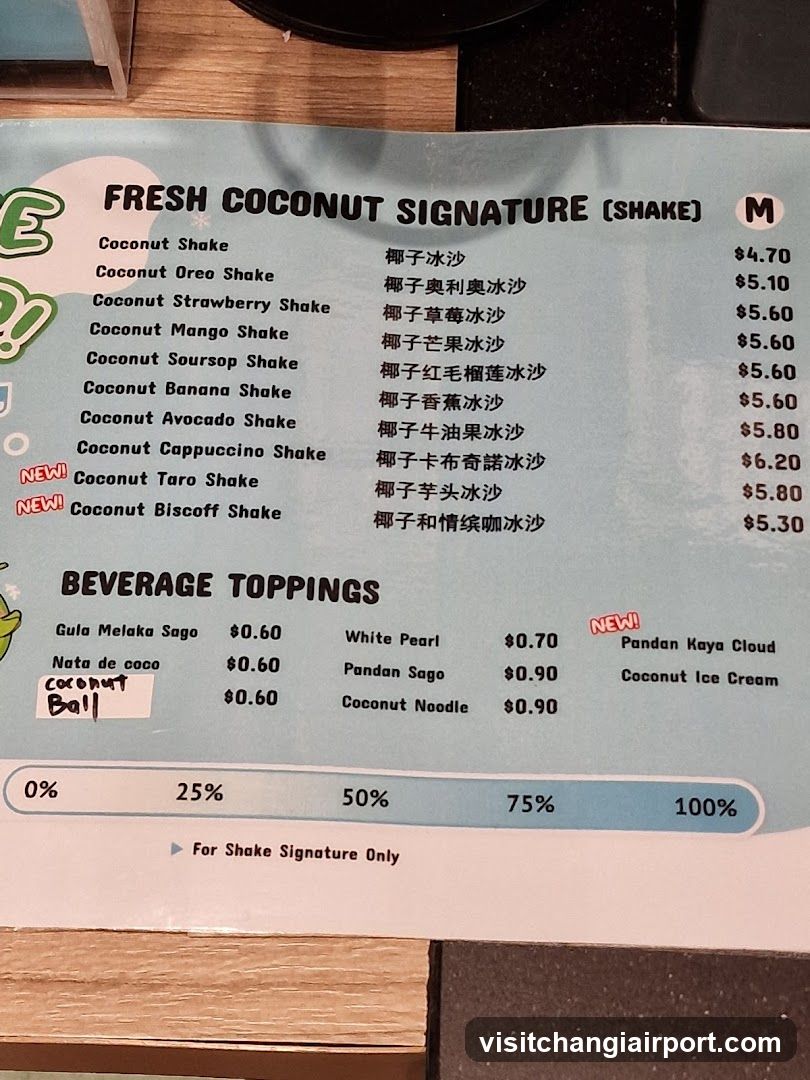 Fresh Coconut Signature (Shake) Menu