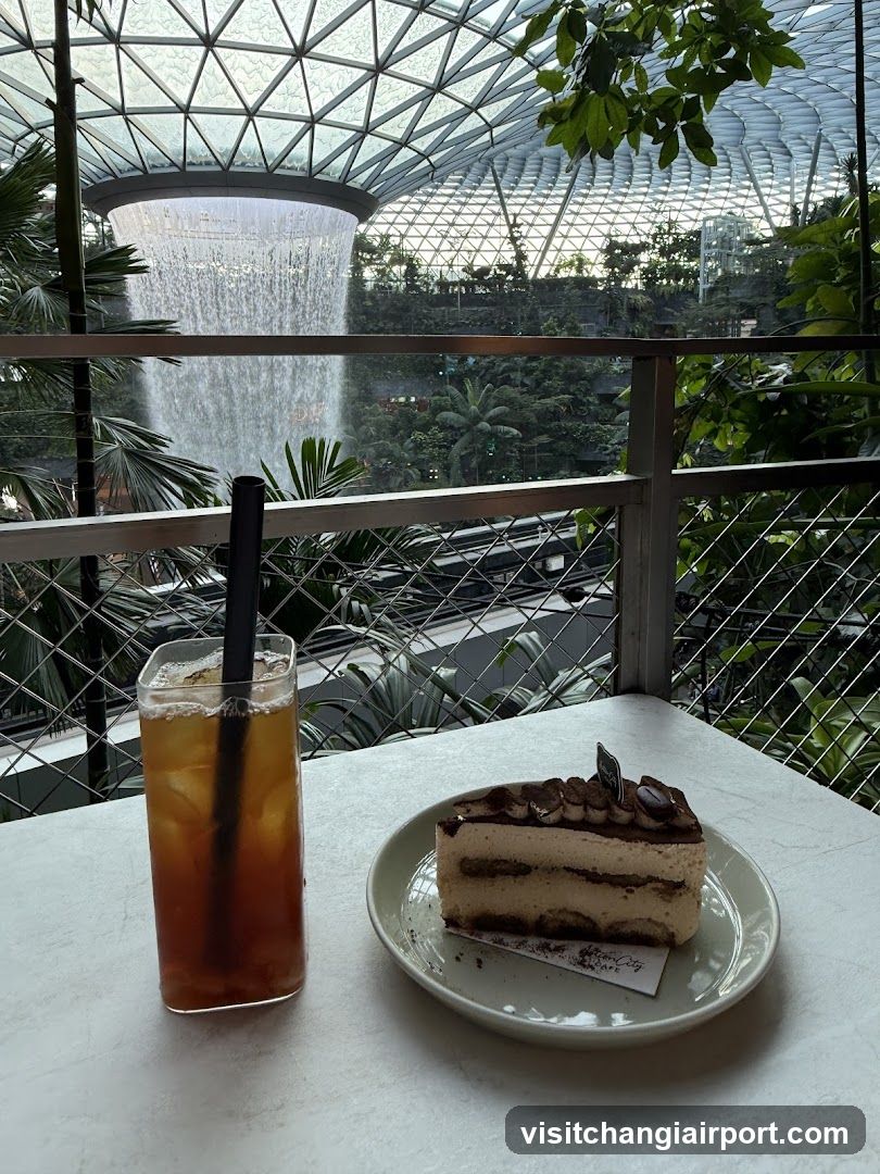 Indoor Cafe with Waterfall View