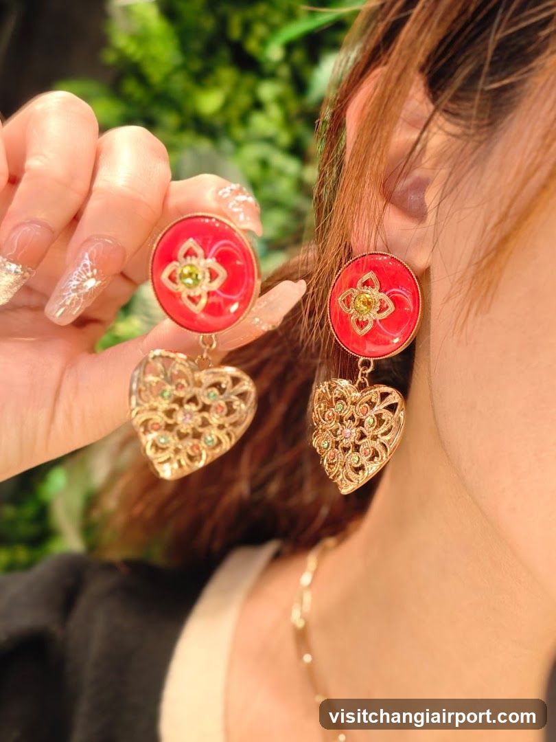 Red and Gold Heart Earrings