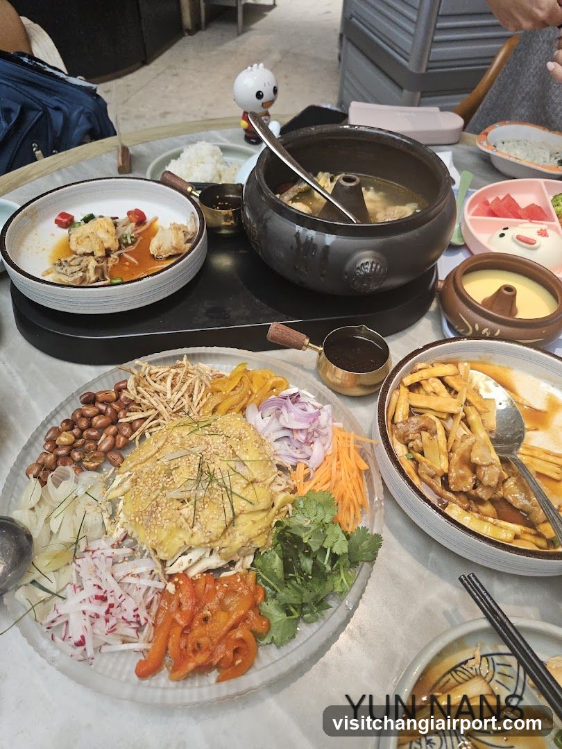 Dining Table with Hot Pot and Side Dishes