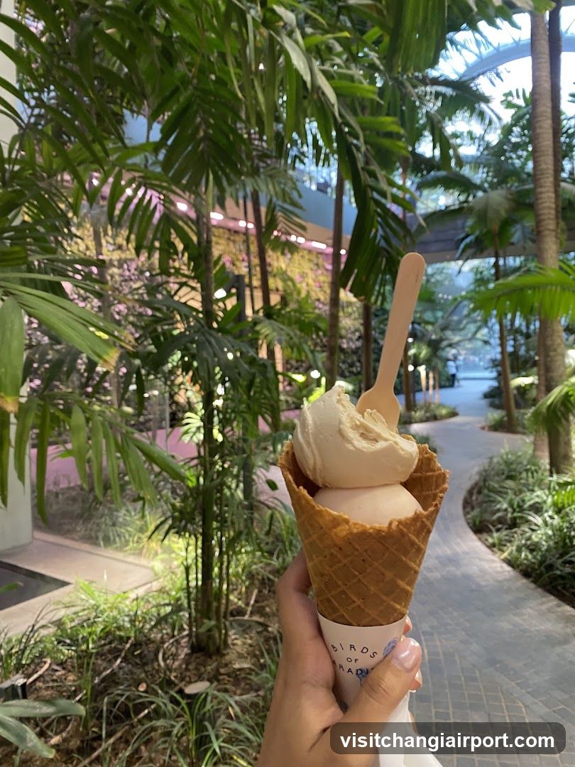 Ice cream cone in tropical setting