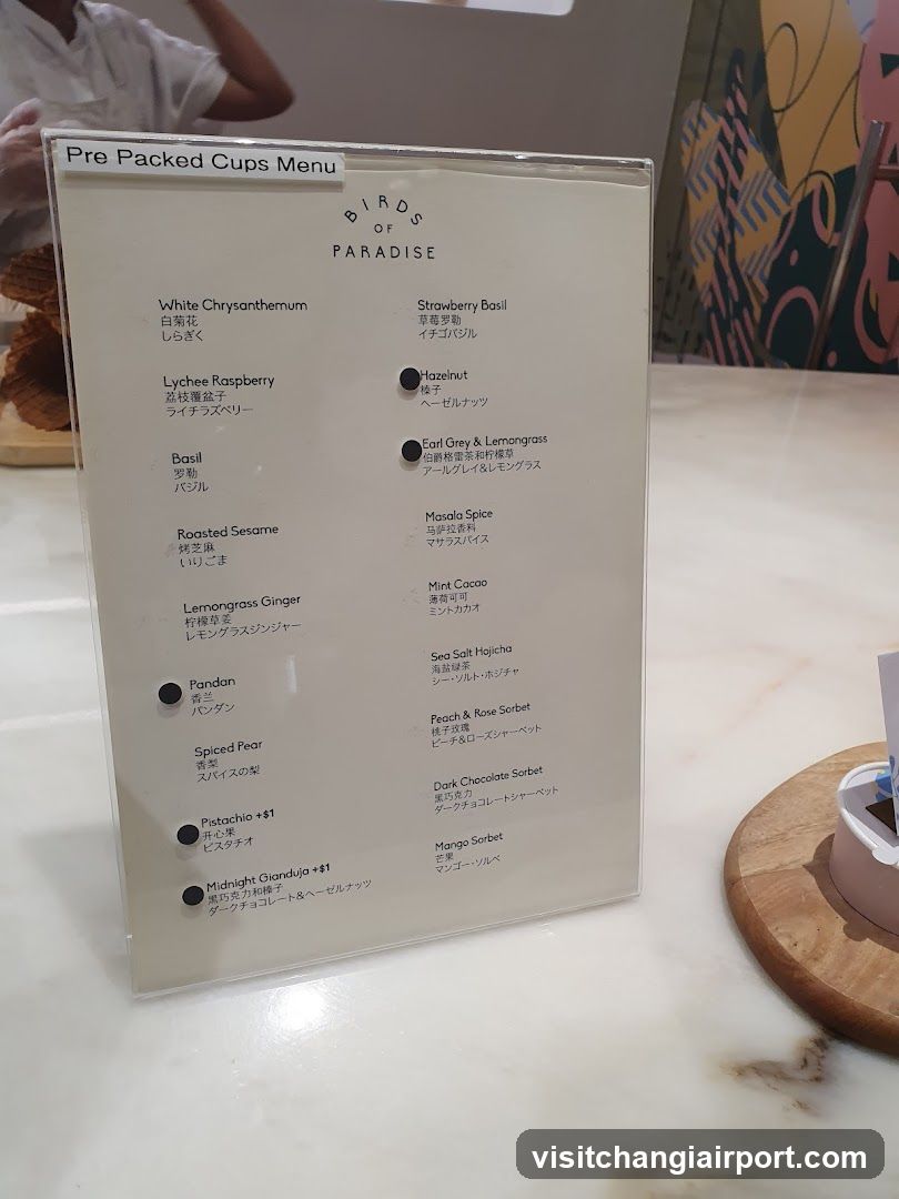 Birds of Paradise Pre Packed Cups Menu