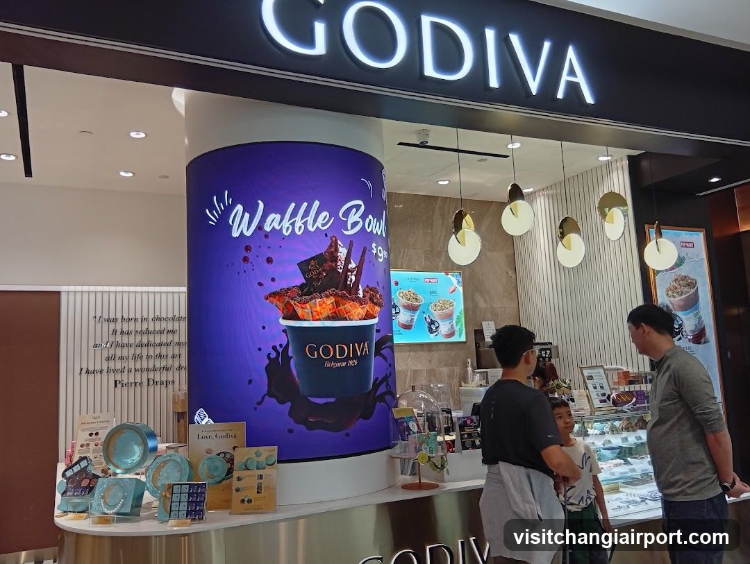Godiva Store Interior with Waffle Bowl Ad