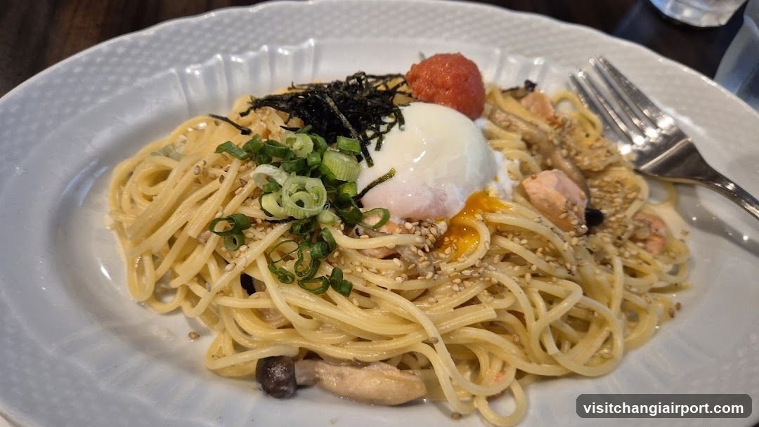 Pasta Dish with Poached Egg and Toppings