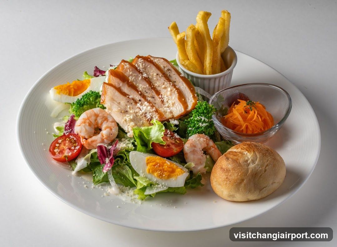Salad with Shrimp, Chicken, and Fries
