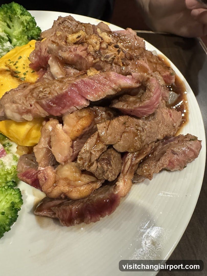 Steak Dish with Broccoli and Omelette