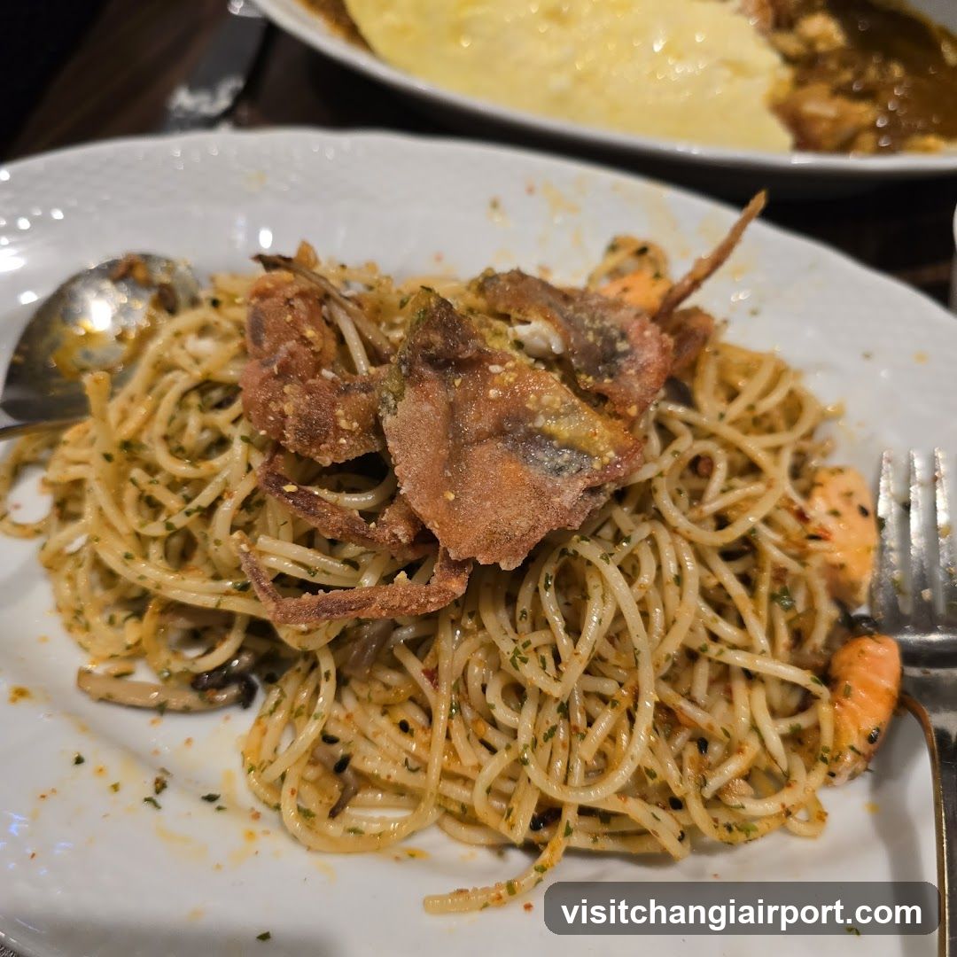 Spaghetti with Fried Crab and Shrimp