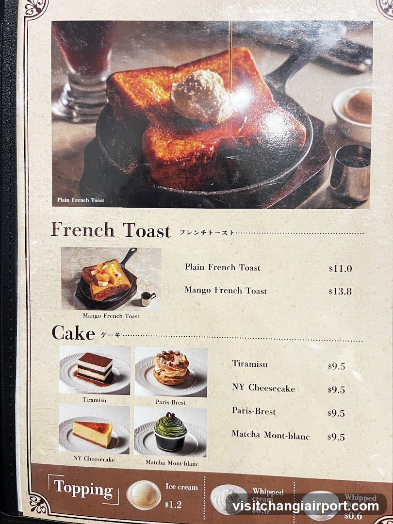 French Toast and Cake Menu