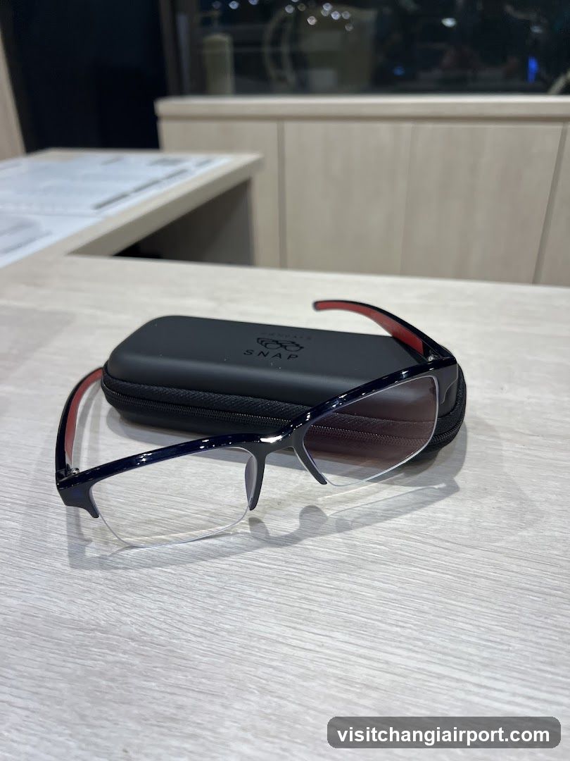 Eyeglasses on table with case
