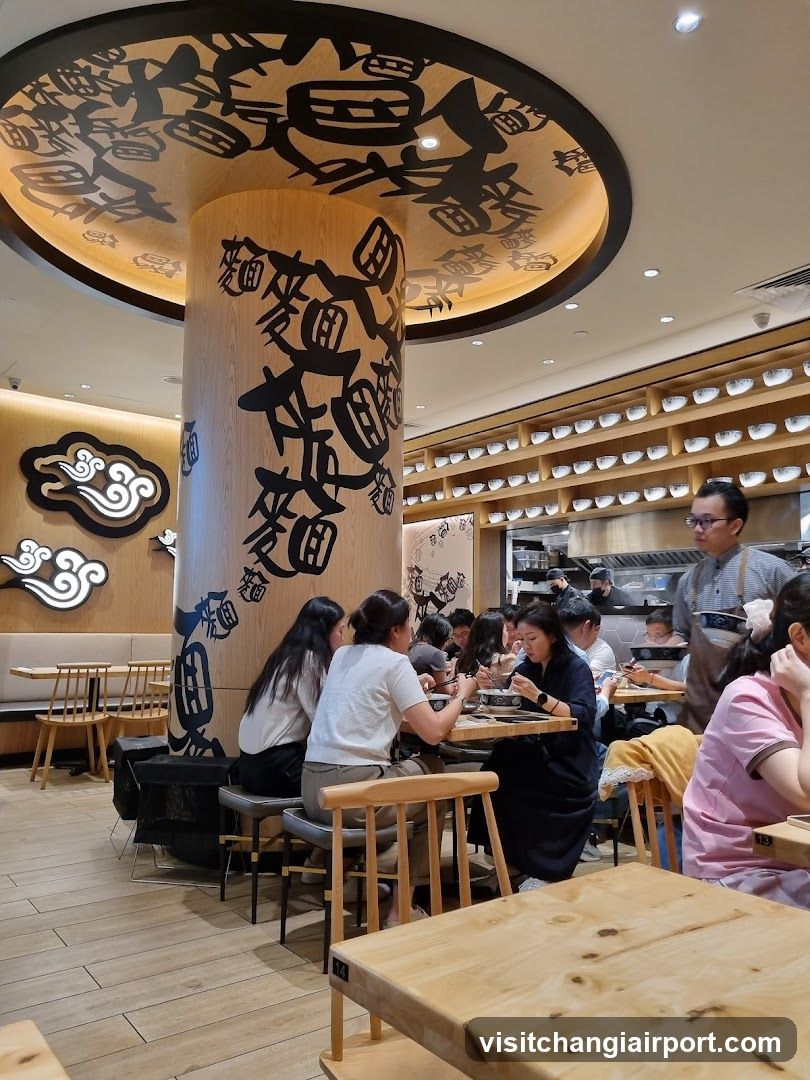 Restaurant Interior with Decorative Column and Dining Area