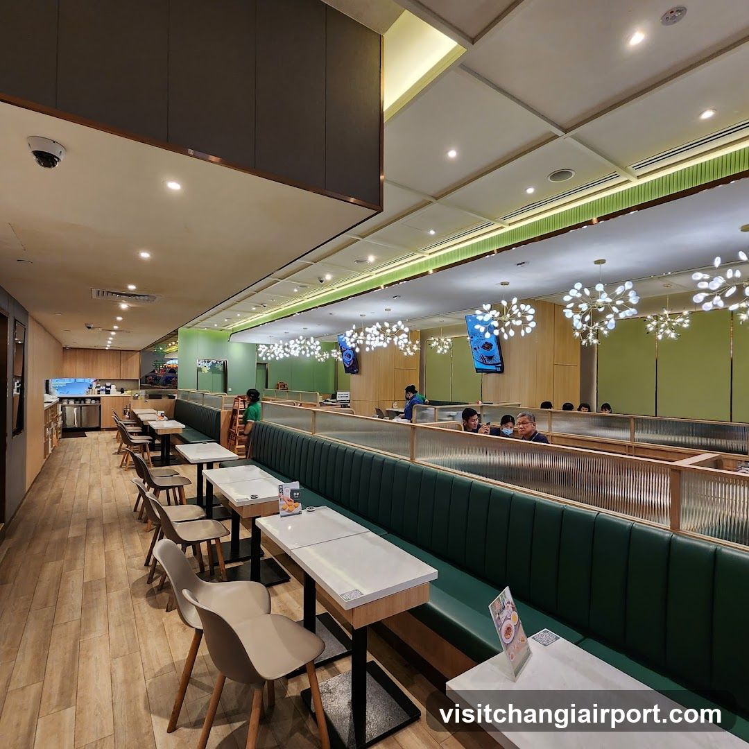 Restaurant Interior with Booth Seating and Decorative Lighting
