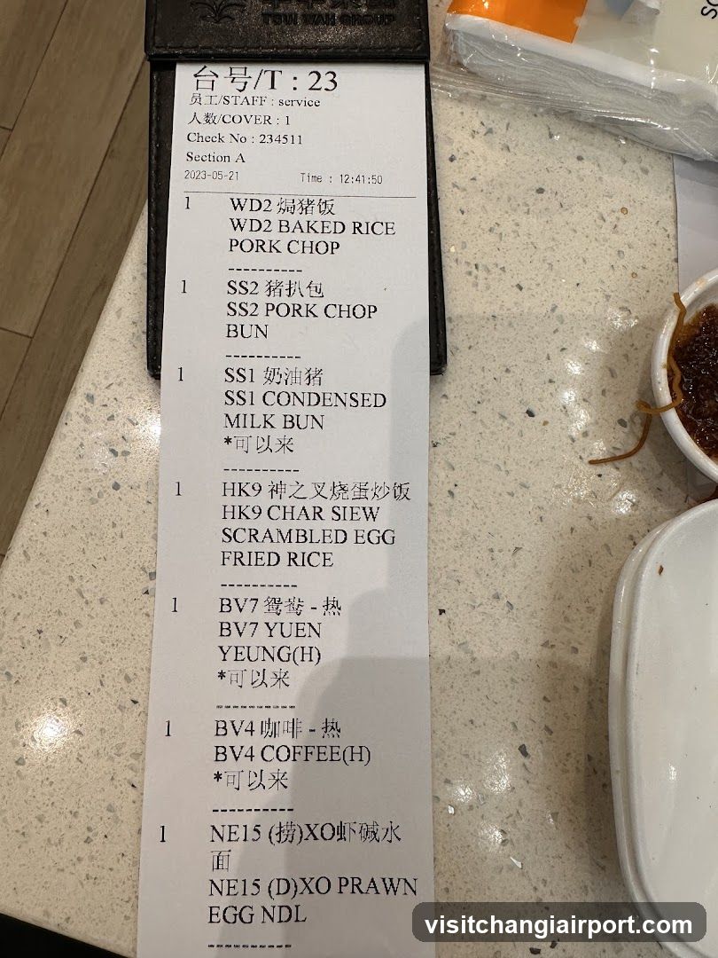 Receipt with Food Items