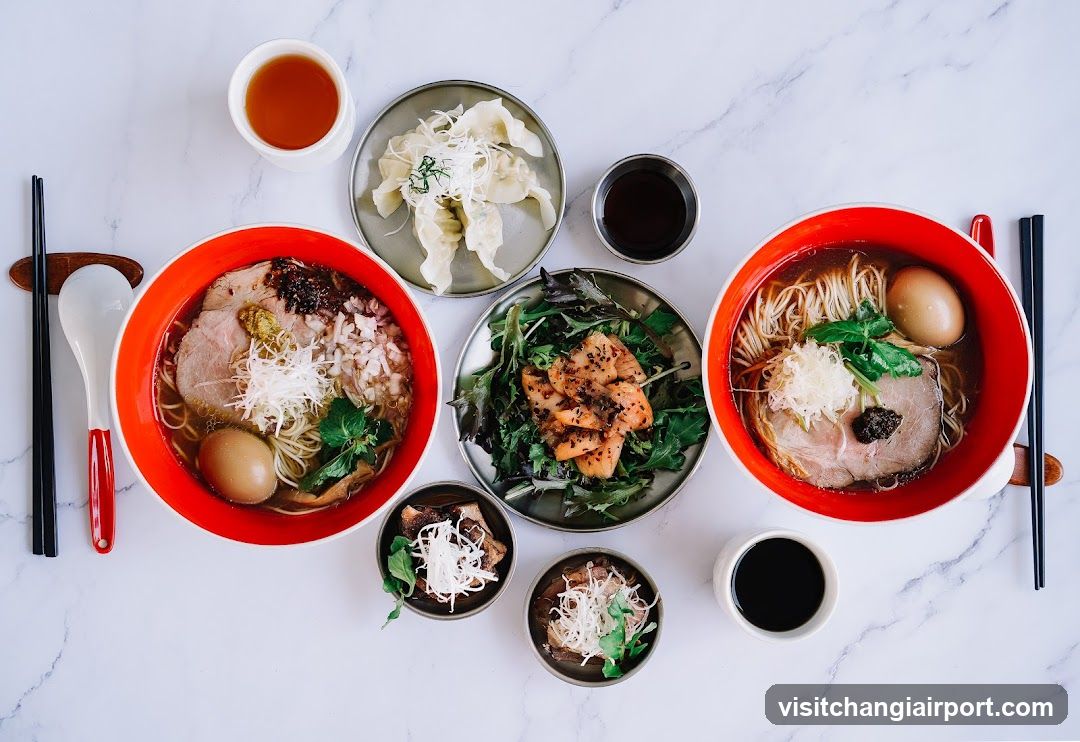 Ramen and Dumpling Meal Spread