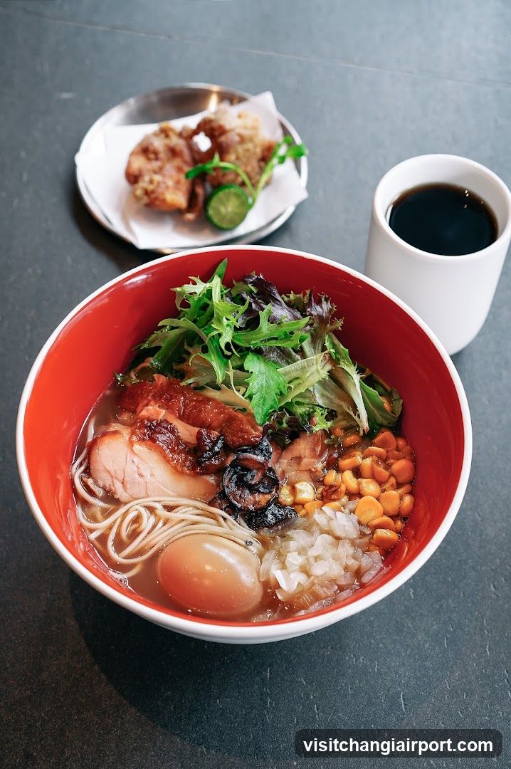 Ramen Bowl with Side Dish and Coffee