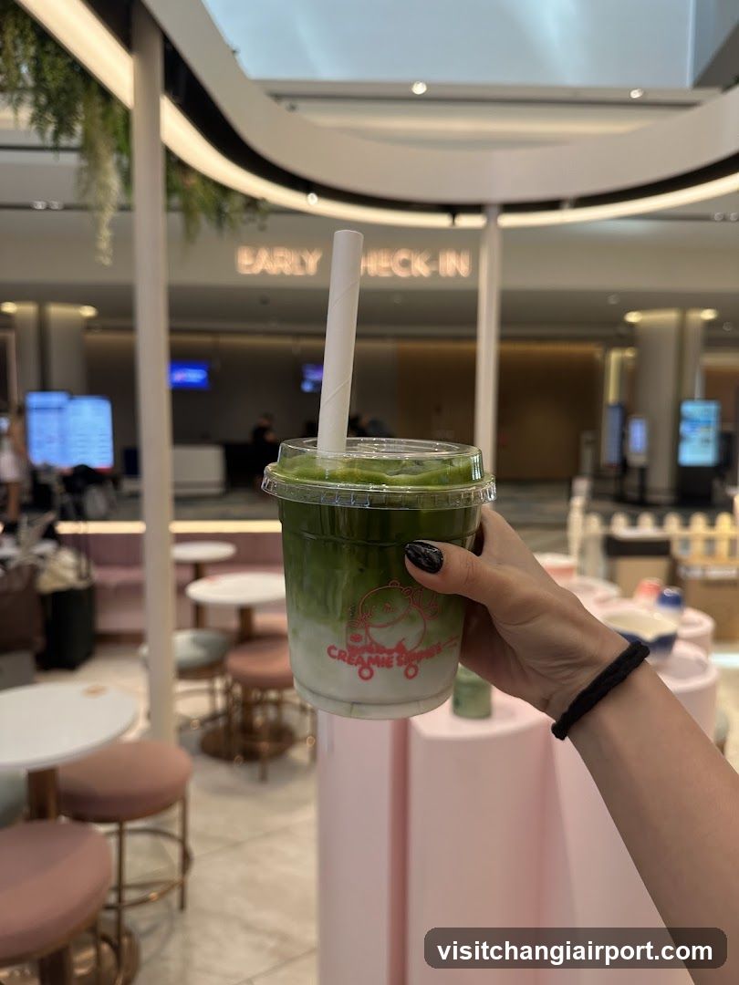 Matcha Drink in Mall Interior