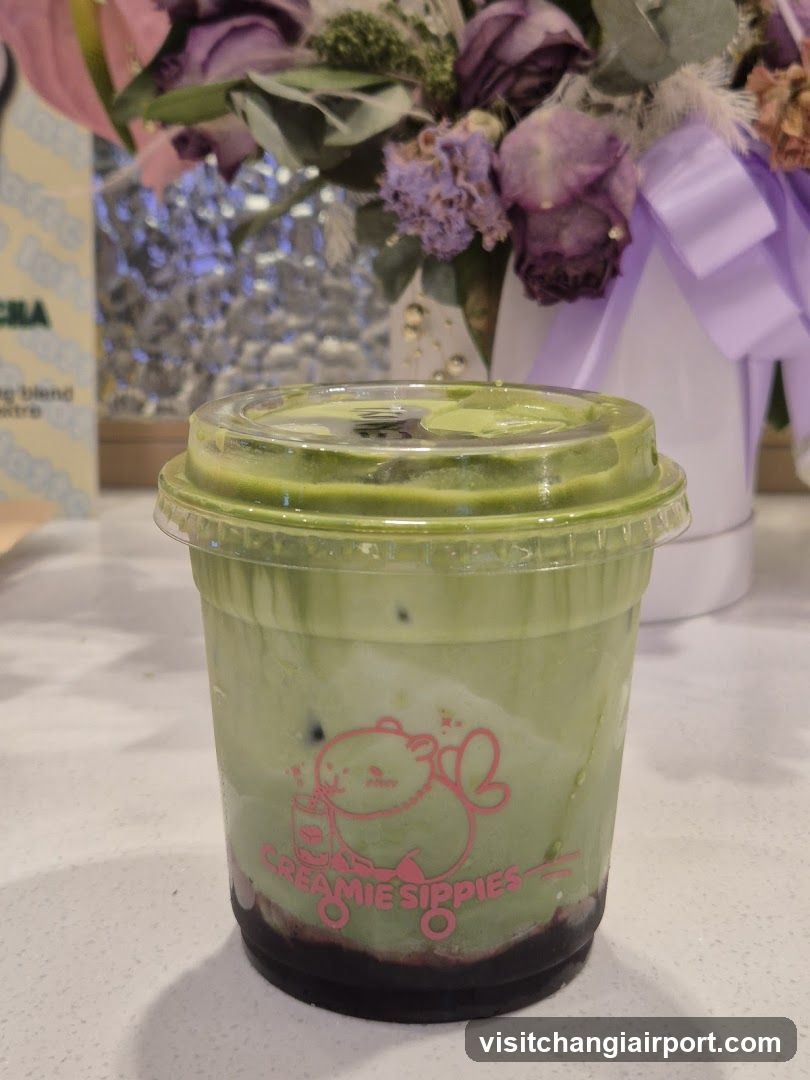Matcha Drink with Flower Background