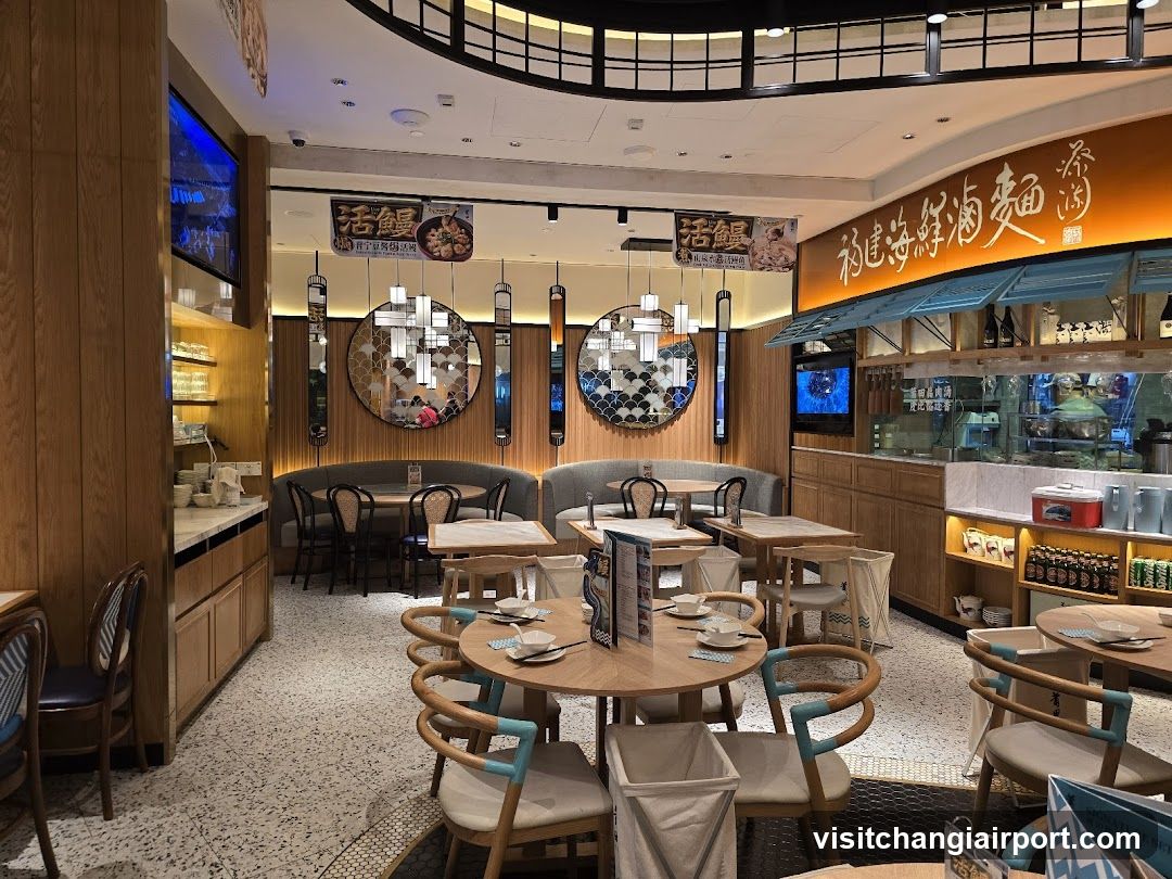 Restaurant Interior with Seating and Service Counter