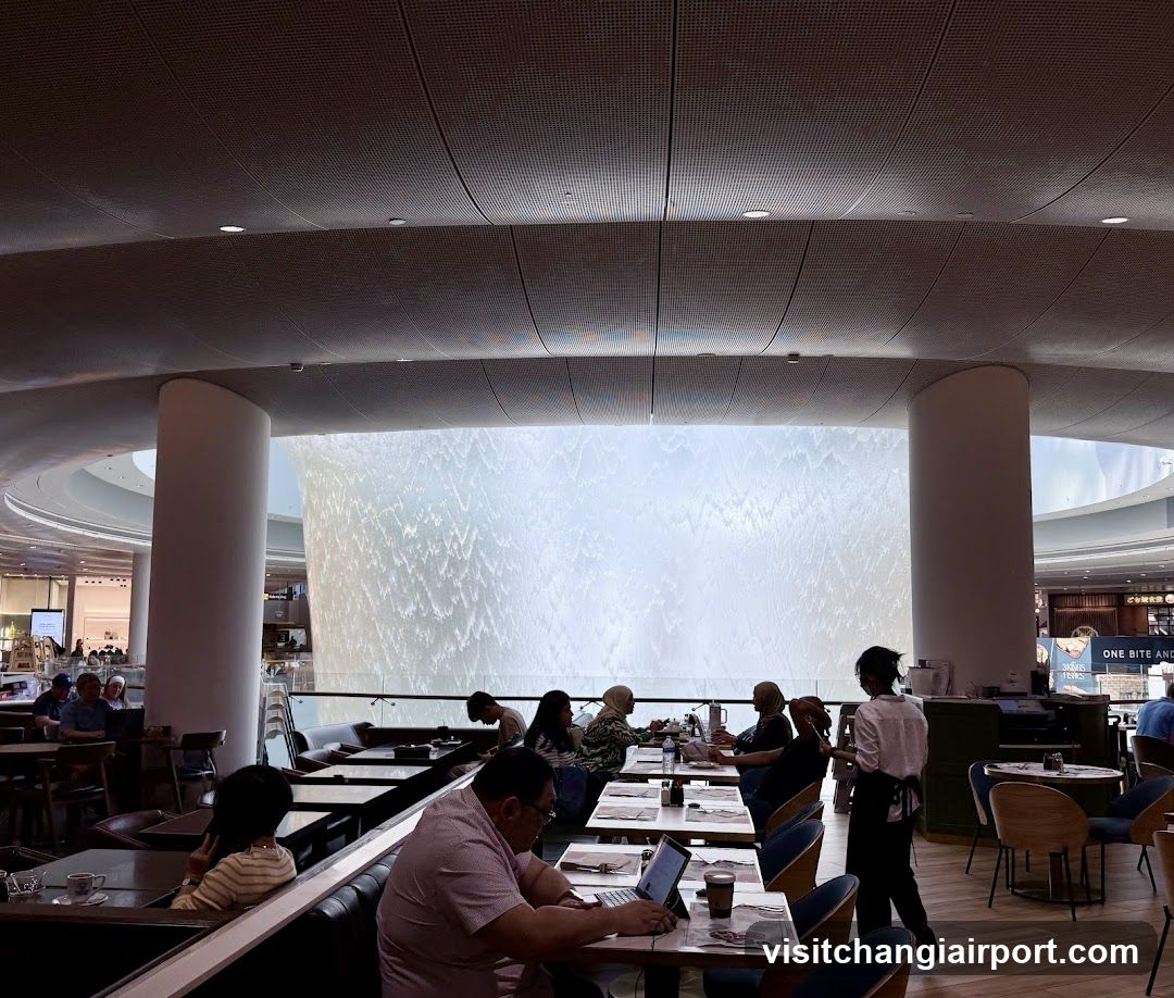Dining area with waterfall feature