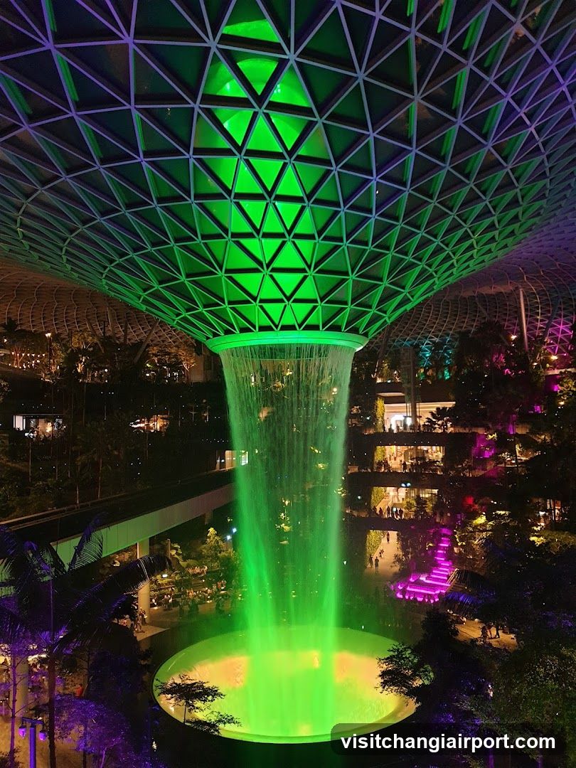 The Jewel Changi Indoor Waterfall at Night